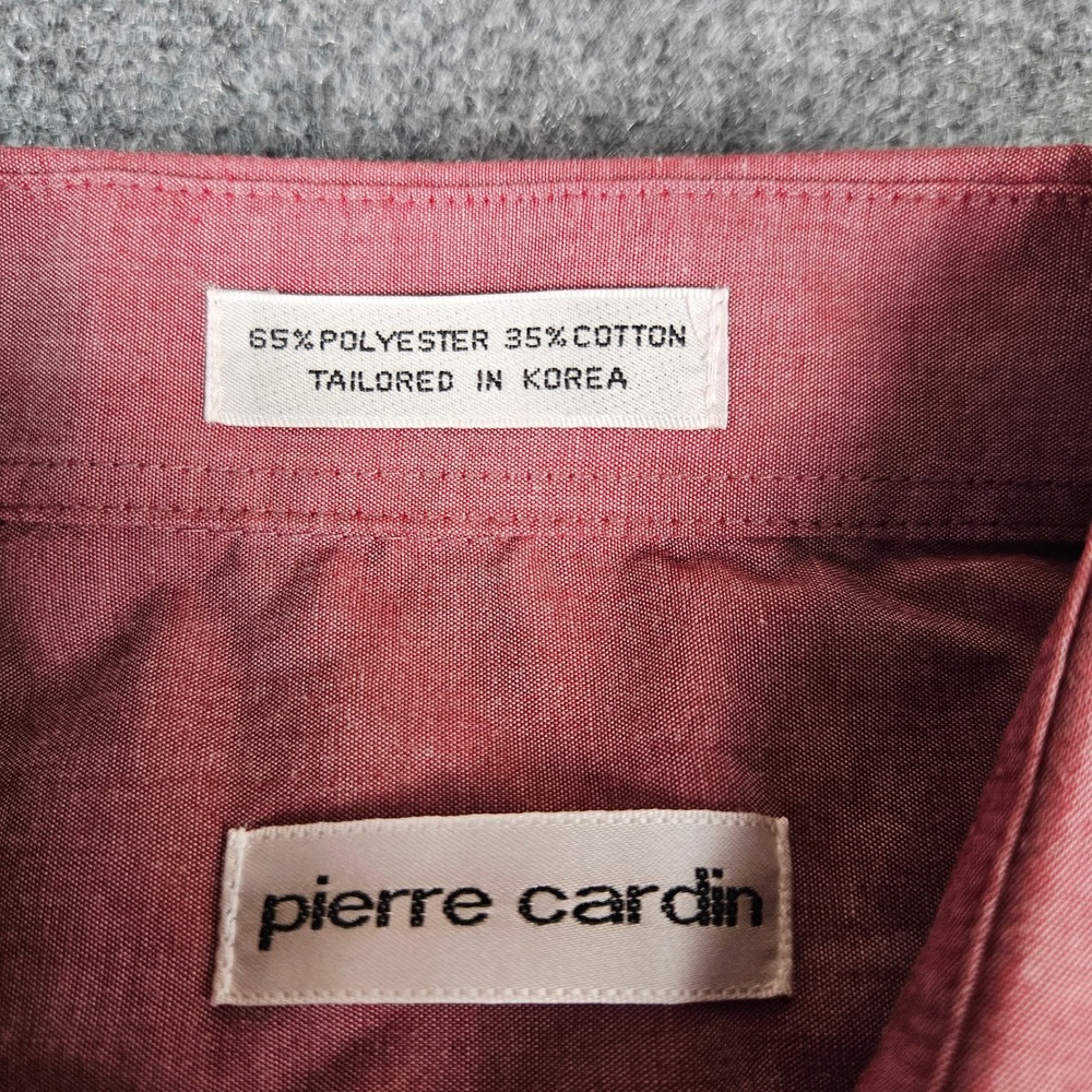 Pierre Cardin Mens Red Long Sleeve Button Down Shirt Large Chambray Style Pocket - Picture 3 of 5